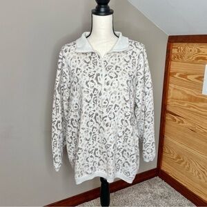 Aerie Grey Tan Leopard Print Oversized Quarter Zip Pullover Sweatshirt Small
